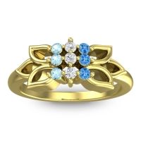 Diamond Fashion Ring In 18k Yellow Gold With Swiss Blue Topaz And Aquamarine – Prasuat Simple Ring