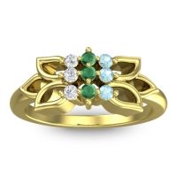 Emerald Fashion Ring In 18k Yellow Gold With Aquamarine And Diamond – Prasuat Simple Ring