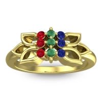Emerald Fashion Ring In 18k Yellow Gold With Blue Sapphire And Ruby – Prasuat Simple Ring