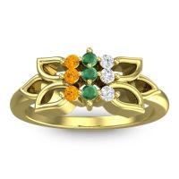 Emerald Fashion Ring In 18k Yellow Gold With Lab Diamond And Citrine – Prasuat Simple Ring