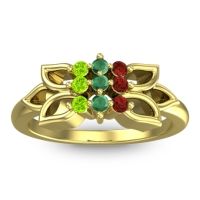 Emerald Fashion Ring In 18k Yellow Gold With Garnet And Peridot – Prasuat Simple Ring
