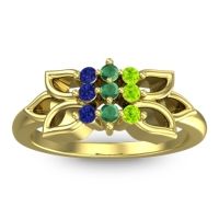 Emerald Fashion Ring In 18k Yellow Gold With Peridot And Blue Sapphire – Prasuat Simple Ring