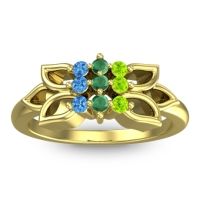 Emerald Fashion Ring In 18k Yellow Gold With Peridot And Swiss Blue Topaz – Prasuat Simple Ring