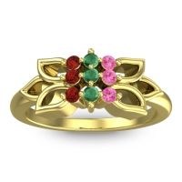 Emerald Fashion Ring In 18k Yellow Gold With Pink Tourmaline And Garnet – Prasuat Simple Ring