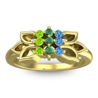 Emerald Fashion Ring In 18k Yellow Gold With Swiss Blue Topaz And Peridot – Prasuat Simple Ring