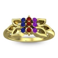 Garnet Fashion Ring In 18k Yellow Gold With Amethyst And Blue Sapphire – Prasuat Simple Ring