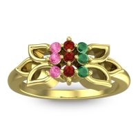 Garnet Fashion Ring In 18k Yellow Gold With Emerald And Pink Tourmaline – Prasuat Simple Ring