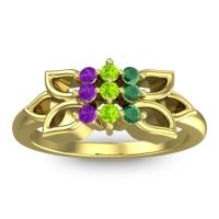 Peridot Fashion Ring In 18k Yellow Gold With Emerald And Amethyst – Prasuat Simple Ring