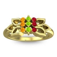 Peridot Fashion Ring In 18k Yellow Gold With Ruby And Citrine – Prasuat Simple Ring