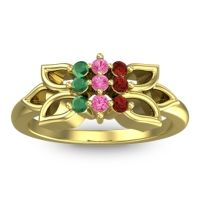 Pink Tourmaline Fashion Ring In 18k Yellow Gold With Garnet And Emerald – Prasuat Simple Ring