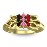 Pink Tourmaline Fashion Ring In 18k Yellow Gold With Ruby And Black Onyx – Prasuat Simple Ring