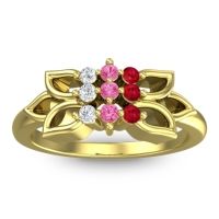 Pink Tourmaline Fashion Ring In 18k Yellow Gold With Ruby And Diamond – Prasuat Simple Ring
