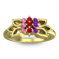 Ruby Fashion Ring In 18k Yellow Gold With Amethyst And Pink Tourmaline – Prasuat Simple Ring