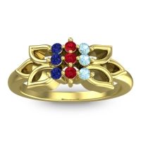 Ruby Fashion Ring In 18k Yellow Gold With Aquamarine And Blue Sapphire – Prasuat Simple Ring