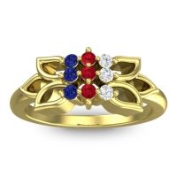 Ruby Fashion Ring In 18k Yellow Gold With Lab Diamond And Blue Sapphire – Prasuat Simple Ring