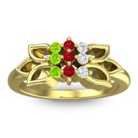 Ruby Fashion Ring In 18k Yellow Gold With Diamond And Peridot – Prasuat Simple Ring