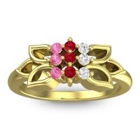 Ruby Fashion Ring In 18k Yellow Gold With Lab Diamond And Pink Tourmaline – Prasuat Simple Ring