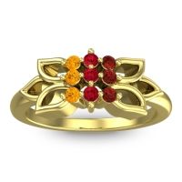 Ruby Fashion Ring In 18k Yellow Gold With Garnet And Citrine – Prasuat Simple Ring