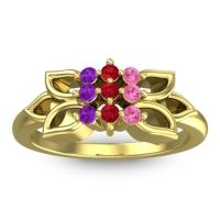 Ruby Fashion Ring In 18k Yellow Gold With Pink Tourmaline And Amethyst – Prasuat Simple Ring