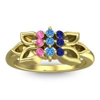 Swiss Blue Topaz Fashion Ring In 18k Yellow Gold With Blue Sapphire And Pink Tourmaline – Prasuat Simple Ring