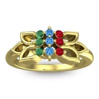 Swiss Blue Topaz Fashion Ring In 18k Yellow Gold With Ruby And Emerald – Prasuat Simple Ring
