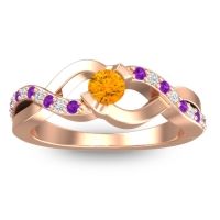 Citrine Fashion Ring In 14K Rose Gold With Amethyst And Diamond – Vistap Simple Ring