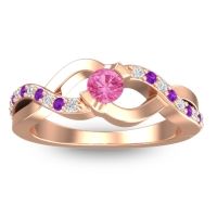 Pink Tourmaline Fashion Ring In 14K Rose Gold With Diamond And Amethyst – Vistap Simple Ring