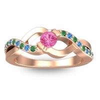 Pink Tourmaline Fashion Ring In 14K Rose Gold With Emerald And Swiss Blue Topaz – Vistap Simple Ring