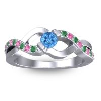 Swiss Blue Topaz Fashion Ring In 14k White Gold With Emerald And Pink Tourmaline – Vistap Simple Ring