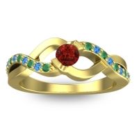 Garnet Fashion Ring In 14k Yellow Gold With Emerald And Swiss Blue Topaz – Vistap Simple Ring