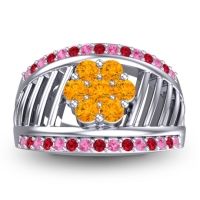 Citrine Fashion Ring In 14k White Gold With Pink Tourmaline And Ruby – Japa Statement Ring