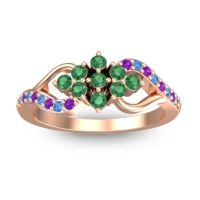 Emerald Fashion Ring In 18K Rose Gold With Swiss Blue Topaz And Amethyst – Torana Simple Ring