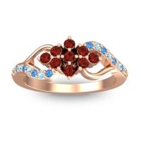 Garnet Fashion Ring In 18K Rose Gold With Aquamarine And Swiss Blue Topaz – Torana Simple Ring