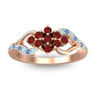 Garnet Fashion Ring In 18K Rose Gold With Swiss Blue Topaz And Aquamarine – Torana Simple Ring