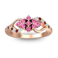 Pink Tourmaline Fashion Ring In 18K Rose Gold With Garnet And Aquamarine – Torana Simple Ring
