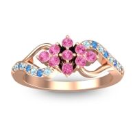 Pink Tourmaline Fashion Ring In 18K Rose Gold With Swiss Blue Topaz And Aquamarine – Torana Simple Ring