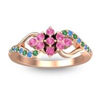 Pink Tourmaline Fashion Ring In 18K Rose Gold With Swiss Blue Topaz And Emerald – Torana Simple Ring