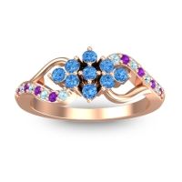 Swiss Blue Topaz Fashion Ring In 18K Rose Gold With Amethyst And Aquamarine – Torana Simple Ring