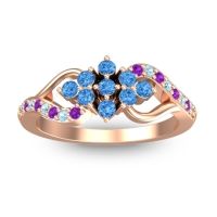 Swiss Blue Topaz Fashion Ring In 18K Rose Gold With Aquamarine And Amethyst – Torana Simple Ring
