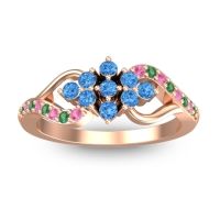 Swiss Blue Topaz Fashion Ring In 18K Rose Gold With Emerald And Pink Tourmaline – Torana Simple Ring