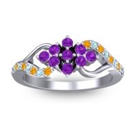 Amethyst Fashion Ring In Palladium With Aquamarine And Citrine – Torana Simple Ring