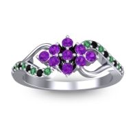 Amethyst Fashion Ring In Palladium With Black Onyx And Emerald – Torana Simple Ring