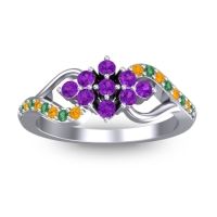 Amethyst Fashion Ring In Palladium With Emerald And Citrine – Torana Simple Ring