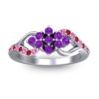 Amethyst Fashion Ring In Palladium With Ruby And Pink Tourmaline – Torana Simple Ring