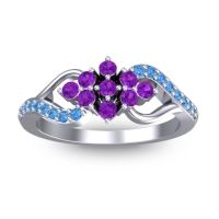 Amethyst Fashion Ring In Platinum With Swiss Blue Topaz – Torana Simple Ring