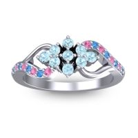 Aquamarine Fashion Ring In Palladium With Swiss Blue Topaz And Pink Tourmaline – Torana Simple Ring