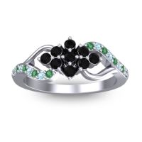 Black Onyx Fashion Ring In Palladium With Aquamarine And Emerald – Torana Simple Ring