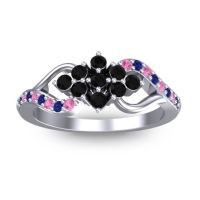 Black Onyx Fashion Ring In 18k White Gold With Blue Sapphire And Pink Tourmaline – Torana Simple Ring