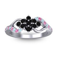 Black Onyx Fashion Ring In 18k White Gold With Pink Tourmaline And Aquamarine – Torana Simple Ring