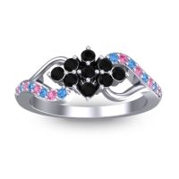 Black Onyx Fashion Ring In Palladium With Pink Tourmaline And Swiss Blue Topaz – Torana Simple Ring